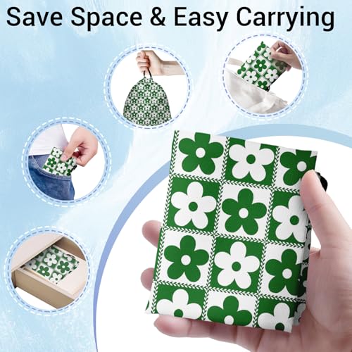 Image of Green Checkered Floral Grip Bag for Gymnast Adjustable Gymnastics Drawstring Bag Storage Pouch