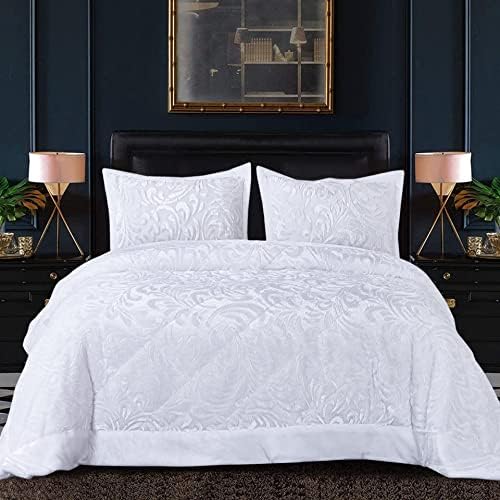 B&B Luxury Velvet Quilted Bedspread King Size Bedding Set 3 Piece with Matching Shams - Super Soft Warm Quilt Blanket for Bedroom Decor for Teen Girls - Beige