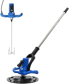 2 in 1 Concrete Trowel with Mixing Rod, Concrete Mixer, Wall Polishing Machine 80-200RPM Smoothing Polisher with Extension Rod Electric Plaster Mortar Cement Putty Trowel 1680W