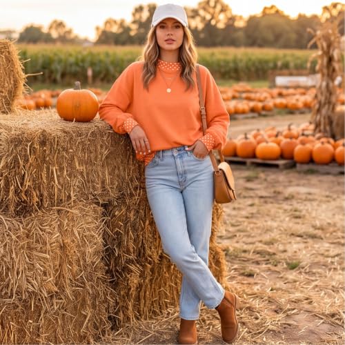 Womens Mock Neck Sweatshirt Scalloped Edge Patchwork Polka Dot Pullover - image 3