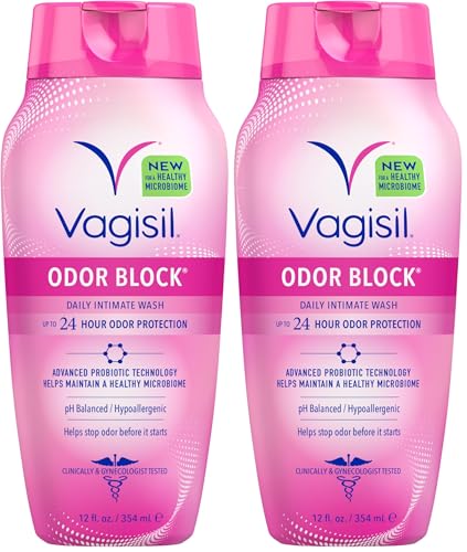 Vagisil Feminine Wash for Intimate Area Hygiene, Odor Block, Gynecologist Tested, Hypoallergenic, 12 oz, (Pack of 2)