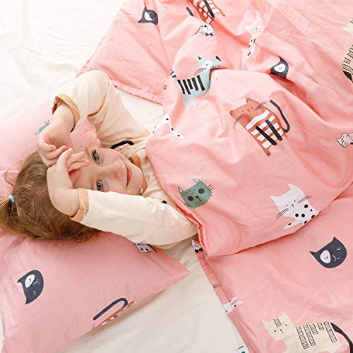 Sivio Kids Duvet Cover Set For Kids Weighted Blanket, 100% Cotton, 2 Pieces Toddler Bedding Set Gift For Boys And Girls, 36 X 48 Inch, Pink Cat #TOP3