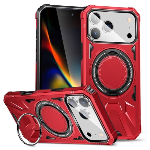 Coque silicone rigide pour iPhone 15 Pro Max rouge avec grand anneau antichoc