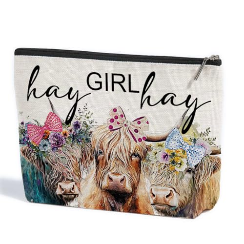 Vintage Funny Cow Print Stuff Farm Animals Western Makeup Bag Stuff Graduation Mothers Day Birthday Cow Gifts for Girls Women Lovers Friends Daughter Sister Coworker Cosmetic Bag Hay girls Hay