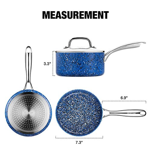 Hlafrg Cookware Infused Granite Nonstick, 2Qt Saucepan Pot With Lid, Pfas-Free, Suitable For All Cooktop, Oven Safe, Blue #TOP7