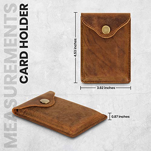 Brown Leather Card Holder with RFID Protection. Distressed leather Business Card Holder or Credit Card Wallet for Men or Women for your pocket or purse3