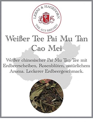 Lerbs & Hagedorn, Weißer Tee Pai Mu Tan Cao Mei 1kg | Erdbeergeschmack 1kg (Ca. 81 Liter) Erdbeerscheiben, Rosenblüten