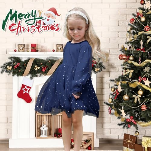 Toddler Baby Girls Tutu Dress Long Sleeve Star Glitters Tulle Gown Sequin Winter Baby Party Special Occasion Dress3