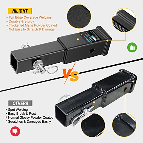 Image of Nilight Trailer Hitch Extender 7 inch Extension Length Fits for 2 inch Receiver Tube with 5 /8 inch Stainless Steel Bolt Flange Nut and Clip 3,500 lbs GTW Matte Black