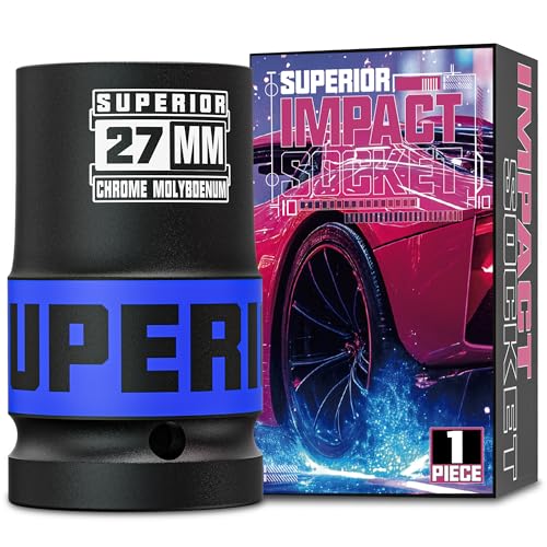 Image of 1 inch Drive Impact Socket, 27 mm Deep Socket, Metric Axle Nut Socket, 6 Point, CR-MO, Automotive, Truck Maintenance, Heavy Equipment Repair