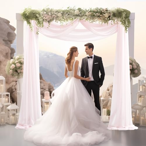Image of 30 inch x 20Ft Wedding Arch Draping Fabric, 1 Panel Blush Sheer Curtain Drapes Extra Wide & Long Backdrop Curtains for Wedding Arch Ceremony Birthday Party Decorations