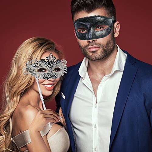 Coddsmz Couple Masquerade Mask with Holding Stick Venetian Halloween Costume Mask Mardi Gras Mask Cosplay Party Costume Mask - Image 2