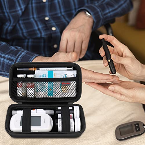 Image of Elonbo Diabetic Supplies Travel Case for Glucose Meter Diabetes Testing Kit | Portable Diabetes Testing Kit Storage Organizer Bag, Glucose Meter Insulin Pen Carrying Case for Test Strips Lancets, Black