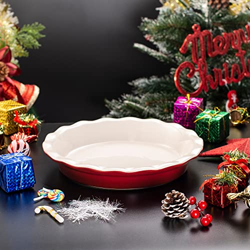 Lovecasa Pie Pans For Baking, 10 Inches Ceramic Round Baking Dish With Ruffled Edge, Deep Dish Pie Pan For Dessert, Oven, Freezer, And Microwave Safe, Red… #TOP6