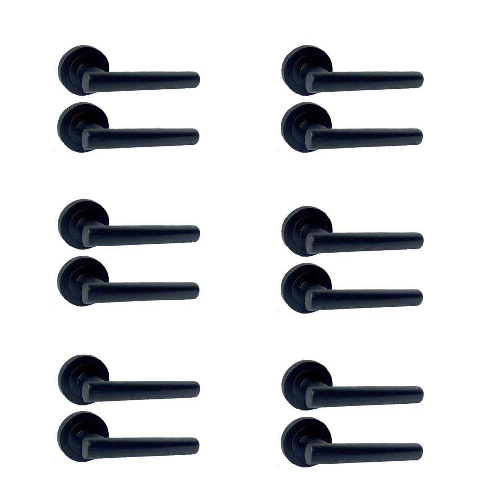 Epsom Door Handle Matt Black Door Handles On Rose – 123Mm Modern Lever With 52Mm Round Rose | Contemporary Interior Handles | Packs & Complete Sets (6 X Pairs Of Handles)