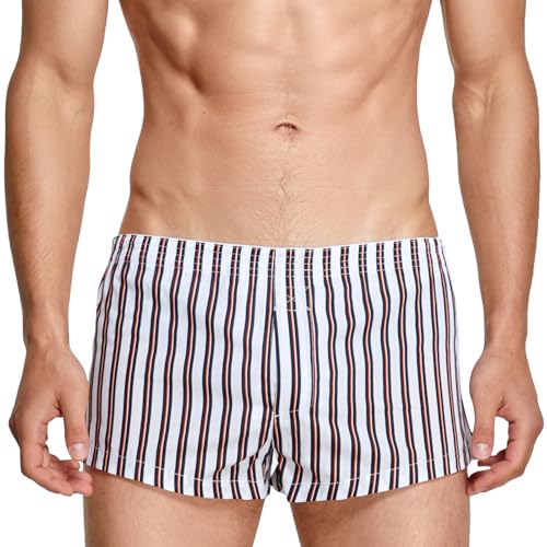 SEAUR Men's Cotton Low Rise Boxer Shorts Stripe Printed Trunks Underwear Comfortable Lounge Pajamas Shorts