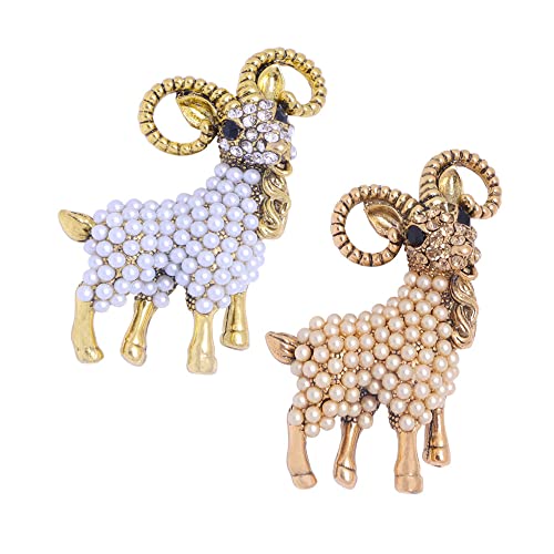 Image of Opexicos 2Pcs Fashion Alloy Pearl Goat Brooch Cute Animal Brooches Clothing Accessories Children's Holiday Gift