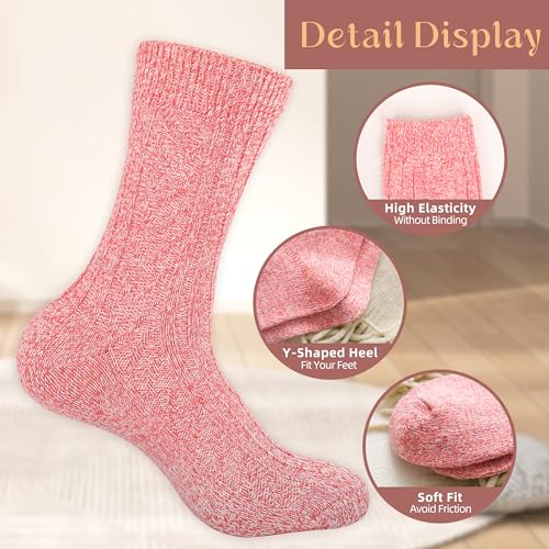 Image of LOCONHA Womens Wool Socks 5 Pairs Winter Warm Sock Thick Knit Cabin Cozy Crew Soft Socks Gifts for Women