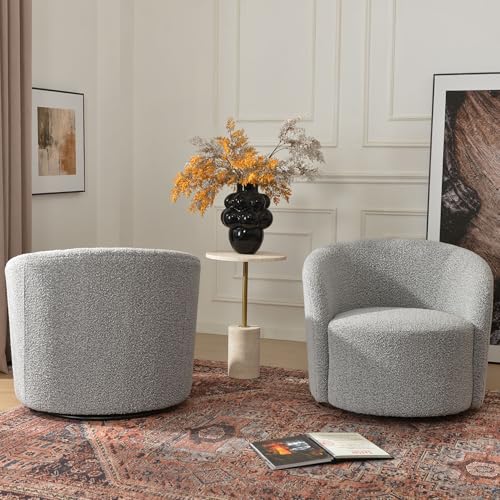 Sillón giratorio redondo en boucle negro blanco miniatura 6