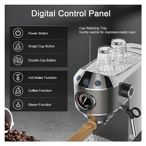 GLJTUO Halbautomatische Kaffeemaschine Mit 20 Bar Und Milchdampfaufschäumer, Für Espresso, Cappuccino, Latte Und Mokka – Bild 6