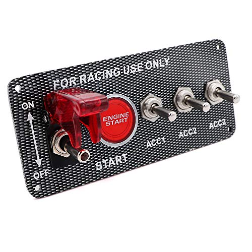 Taxutor Ignition Switch Panel Kit, Dc 12V 5 In 1 Car Engine Start Push Button Led Carbon Fiber Toggle Switch Panel For Racing Car #TOP4