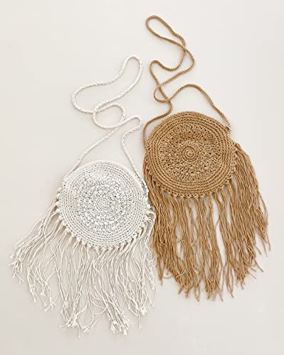 ModParty Crochet Purse | Ivory and Tan | Boho Chic Women Beach Purse | Fringe Crossbody | Brides and Bridesmaids Gift Idea2