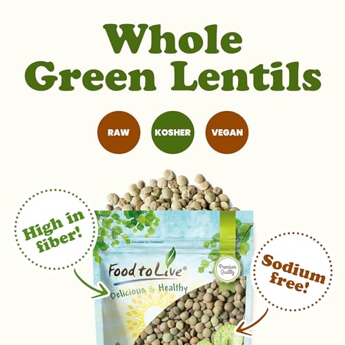 Food to Live - Whole Green Lentils, 2.5 Pounds Dried Raw Lentils, Sproutable, Kosher, Vegan, Bulk. Rich in Dietary Fiber, and Protein. No Soaking Required. Great for Soups, Veggie Burgers, Stews
