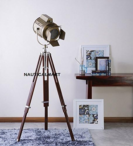 NauticalMart Designer Royal Natural SHEESHAM Wood and Chrome Finish Tripod Floor Lamp