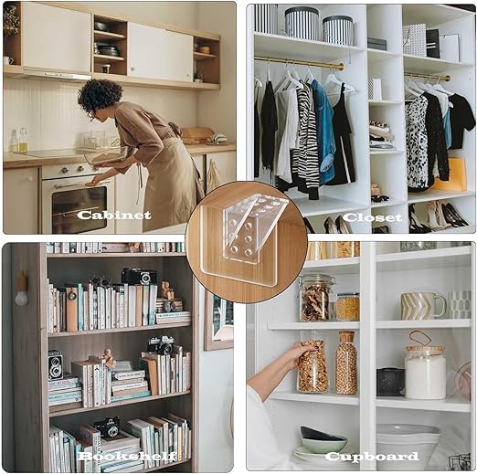 BLUE CRANE Wall Mounted, for Bookshelves and Storage Furniture, Shelf Adhesive Hook, L-Shaped Plate Mini Holder, Wall Hook Plastic Furniture Shelf Fixing Sticking Square (10) 4