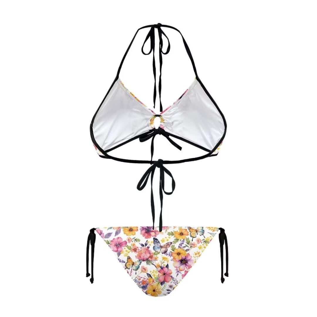 Youngerbaby Women's Girls Floral Print Bikini Sets Two Piece Swimsuit Halter Butterfly Tops and Tie Side Bottoms Bathing Suits Swimwear Plus Size XL