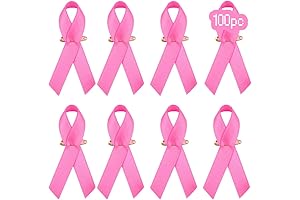 100 Pcs Pink Ribbon Pins for Breast Cancer Awareness