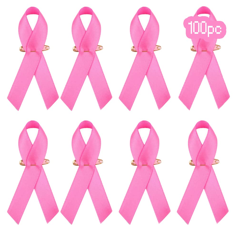 AOGU100 Pcs Pink Ribbon Pins Breast Cancer Awareness Lapel Pins Buttons Caring Fundraiser For Support and Care for Women