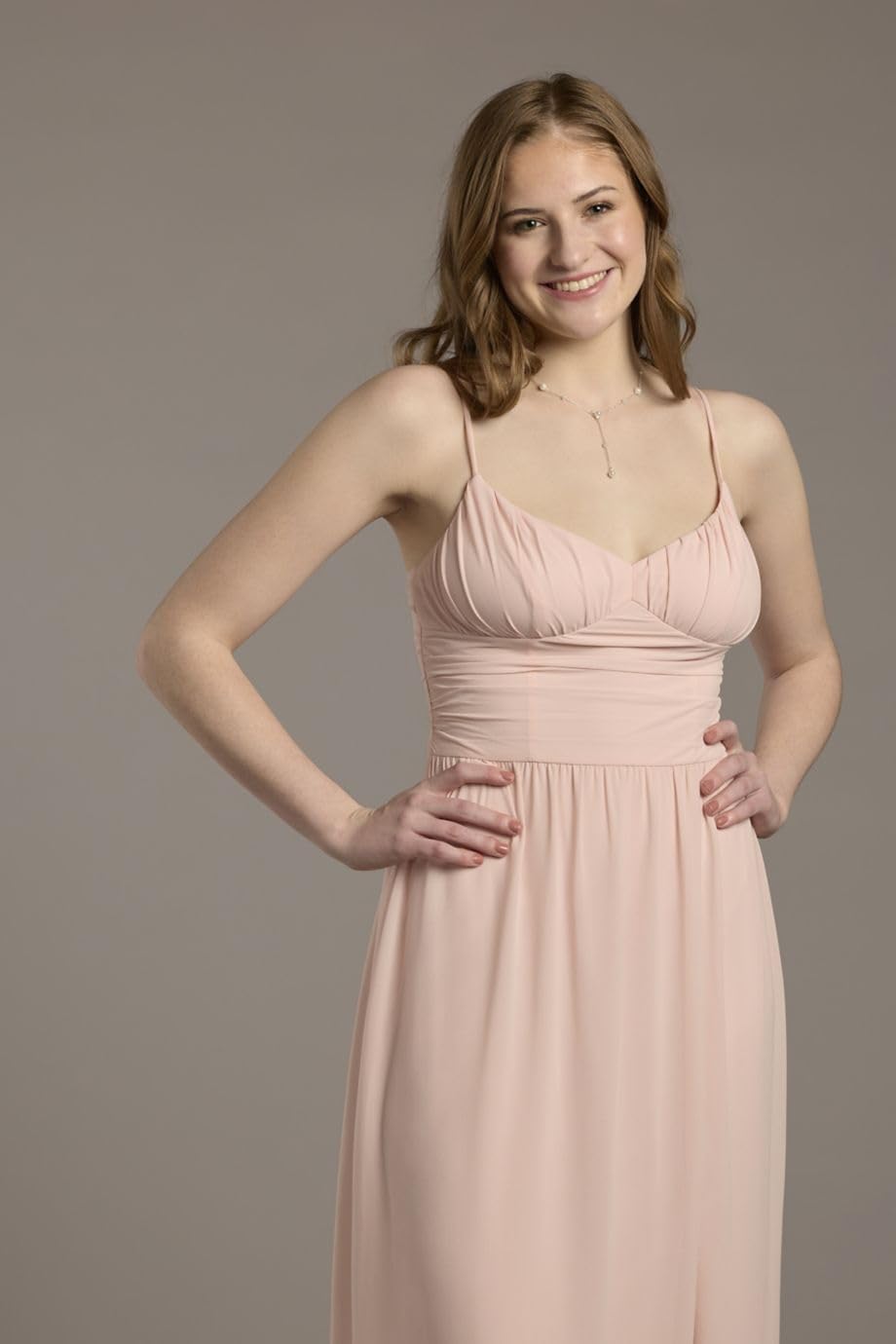 David's Bridal Chiffon Spaghetti Strap A-Line Dress with Slit - Image 3