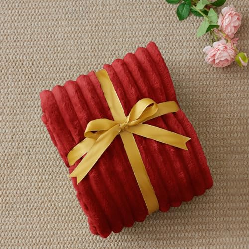 Image of BEDELITE Ribbed Fleece Throw Blanket for Couch, Burgundy, 50 inchx70 inch | Ultra-Soft Plush Fleece, Cozy, Warm Yet Lightweight, Ribbed Texture, Home Decor, Machine Washable, Giftable, All-Season Use