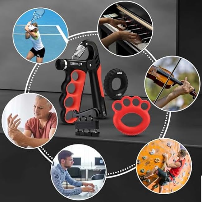 4Pcs Grip Strength Trainer Kit, 11-220lbs Adjustable Forearm Gripper, Finger Exerciser & Hand Strengthener Rehab, Wrist Exerciser Strengthener for Men