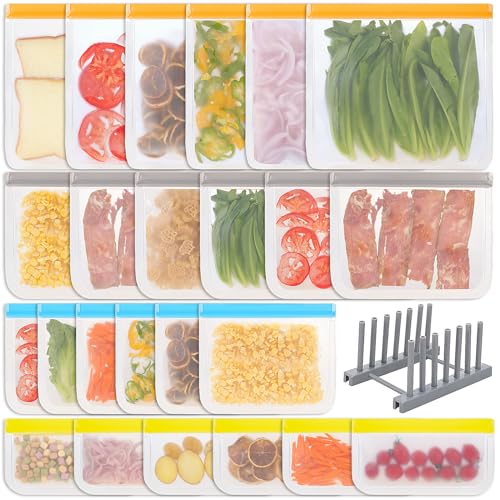 Moretoes 24 Pack Reusable Silicone Freezer Bags (6 Gallon Bags+6 ...