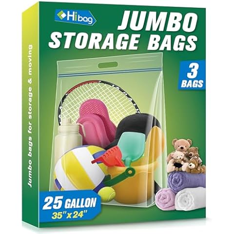 HIBAG 25 Gallon Jumbo Storage Bags, 35” x 24” Resealable Clear Bags with Handle, Extra Large XL Heavy Duty for Clothes Pillow Travel Moving, Pack of 3 Cover