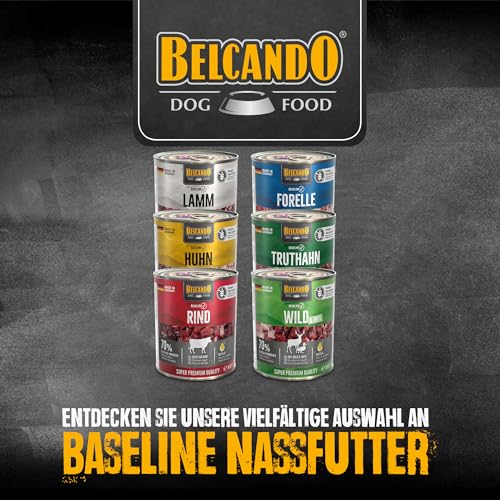 BELCANDO Baseline Nassfutter für Hunde, Huhn, 6X 800g Dose, 70% Fleisch für ausgewachsene Hunde, Hundefutter nass ohne Getreide, Made in Germany