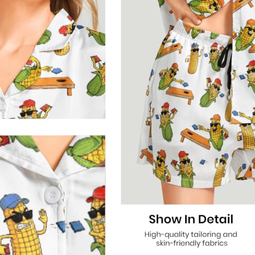 Image of Funny Satin Pajamas Set for Women Button Down Sleepwear Print Pjs Set 2 Piece Short Sleeve Loungewear Gift for Women