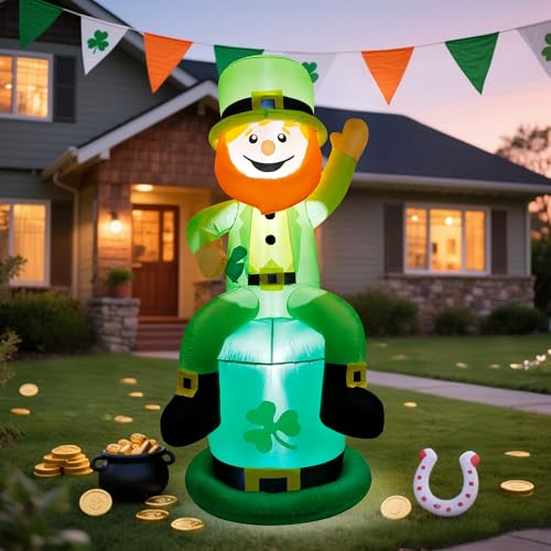 yofit 5 FT St. Patrick's Day Inflatable Leprechaun, Blow up Leprechaun Shamrock Outdoor Decoration with LED Lights, Perfect for Yard Garden Lawn Front Door Holiday Decor