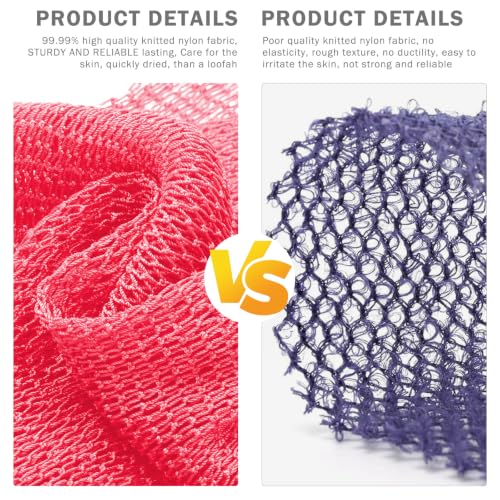 Image of UJFQBH African Net Sponge Authentic, A Soft Yet Powerful Exfoliating Body Scrubber, Dries Quickly, and Gradually Transforms Rough Skin into Smooth 3 Pieces Rose red, Yellow, Green
