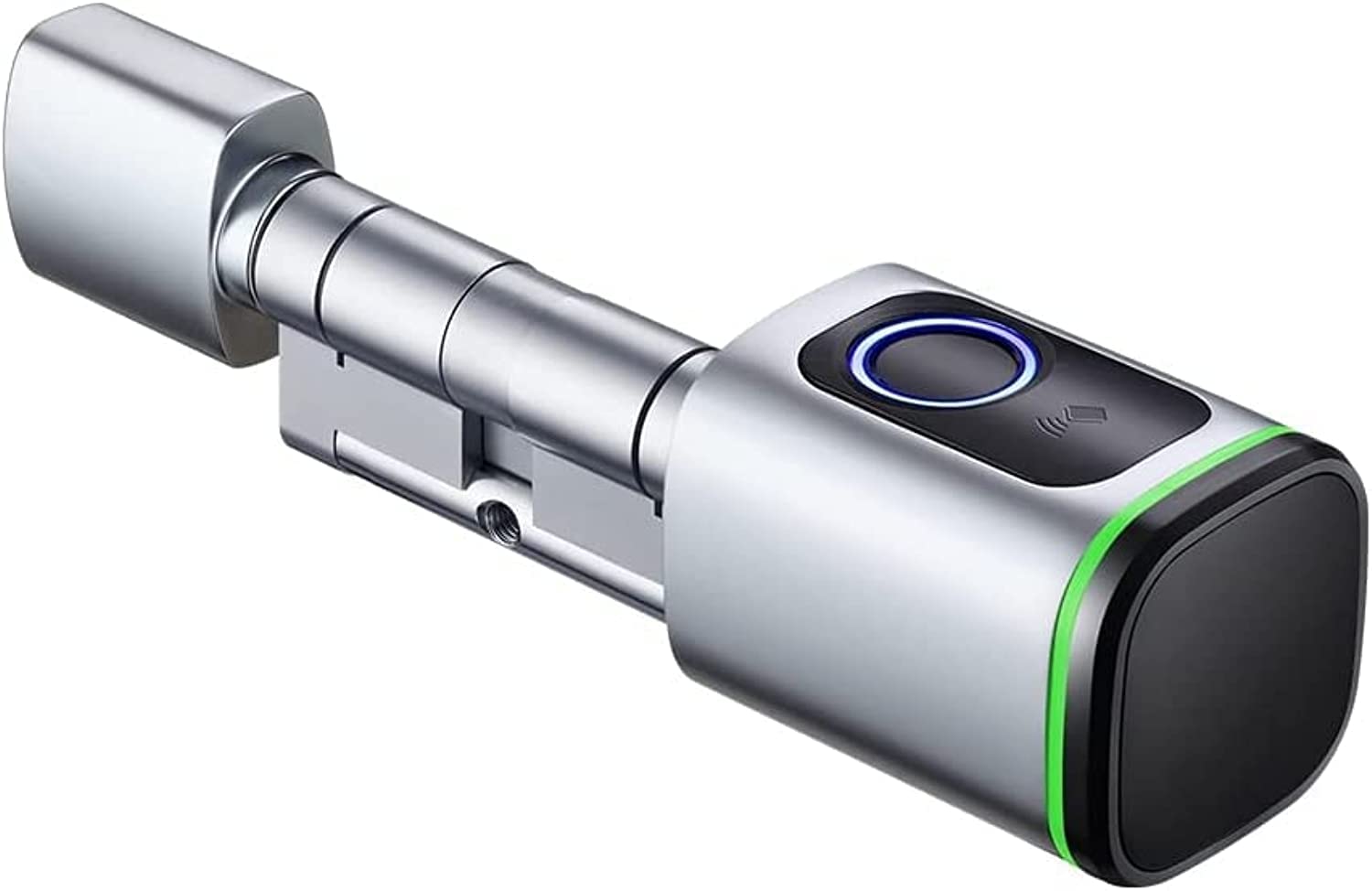 Tuya life Keyless Door Lock Cylinder with Fingerprint Biometric Bluetooth RFID Key card Metal Key Rental Friendly Installation Super Easy (Door lock-Silver 80MM)