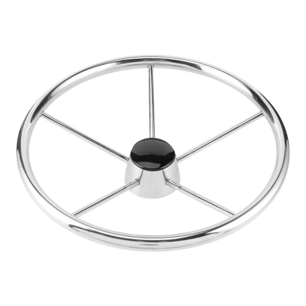 Volante da 15 1/2 Pollici a 5 Razze da 10 Gradi, Volante per Barche Marine in Acciaio Inossidabile con Albero Conico da 3/4 Pollici per Yacht da Barca