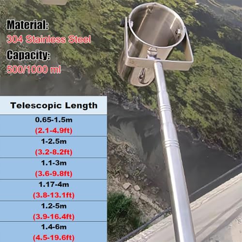 Canne d'échantillonnage d'eau télescopique 5m préleveur eau bassin ruisseau 500ml - 2