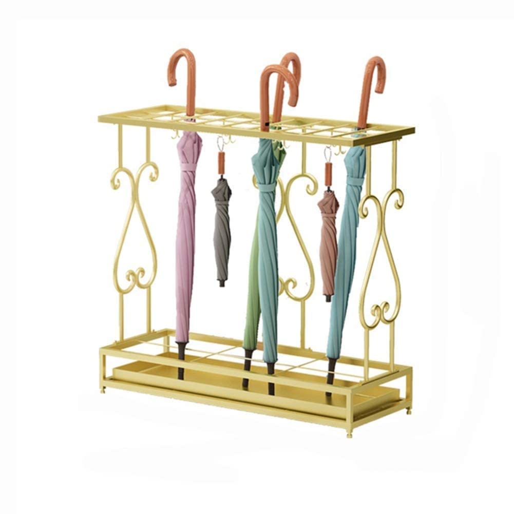 DUANHOZ Umbrella Stand Rack,Umbrella Stand Hotel,27-Hole Iron Umbrella Drain Stand,Independent Drip Tray (Gold)