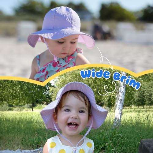 Image of HONGTEYA Baby Sun Hat Toddler Girl Beach Hat Sun Protection Adjustable Outdoor Summer Wide Brim Bucket Hat for Infant Kids