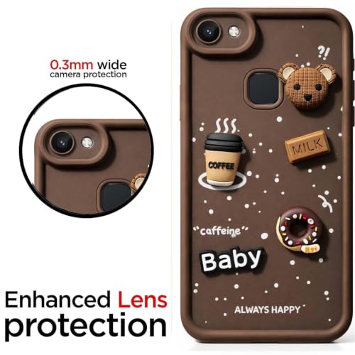 Image of Bintage Cute Fun Ball | Taddy Cartoon 3D Smiley Coffee Cup | Milk Donut | Full Protection Rubber Back Cover Compatible for Vivo 1803 / Vivo Y81 - Brown