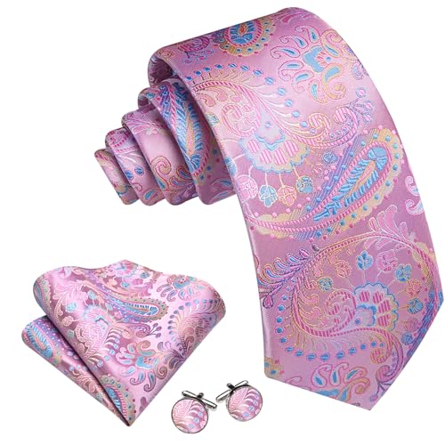 Image of Barry.Wang Men Ties Paisley Woven Silk Necktie Set with Pocket Suqare Cufflinks Formal