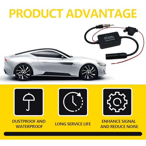 Universal 12V Car cBooster Stereo FM AM Signal Amplifier, Power Supply DIN Plug Connector Adapter for Car Vehicle Stereo, Audio, Radio, Media, Head Unit Receiver.