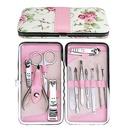 HQMaster Pedicure Manicure Set Nail Care Clipper Trimmer Cuticle Cleaner Grooming Kit Tools with Case 12 in 1